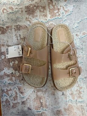 H&M Nude Patent Double-Buckle Espadrille Slides